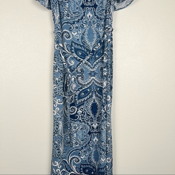 ELIZA J cold shoulder paisley waist‎ tie maxi dress blue 4 - Picture 3 of 8